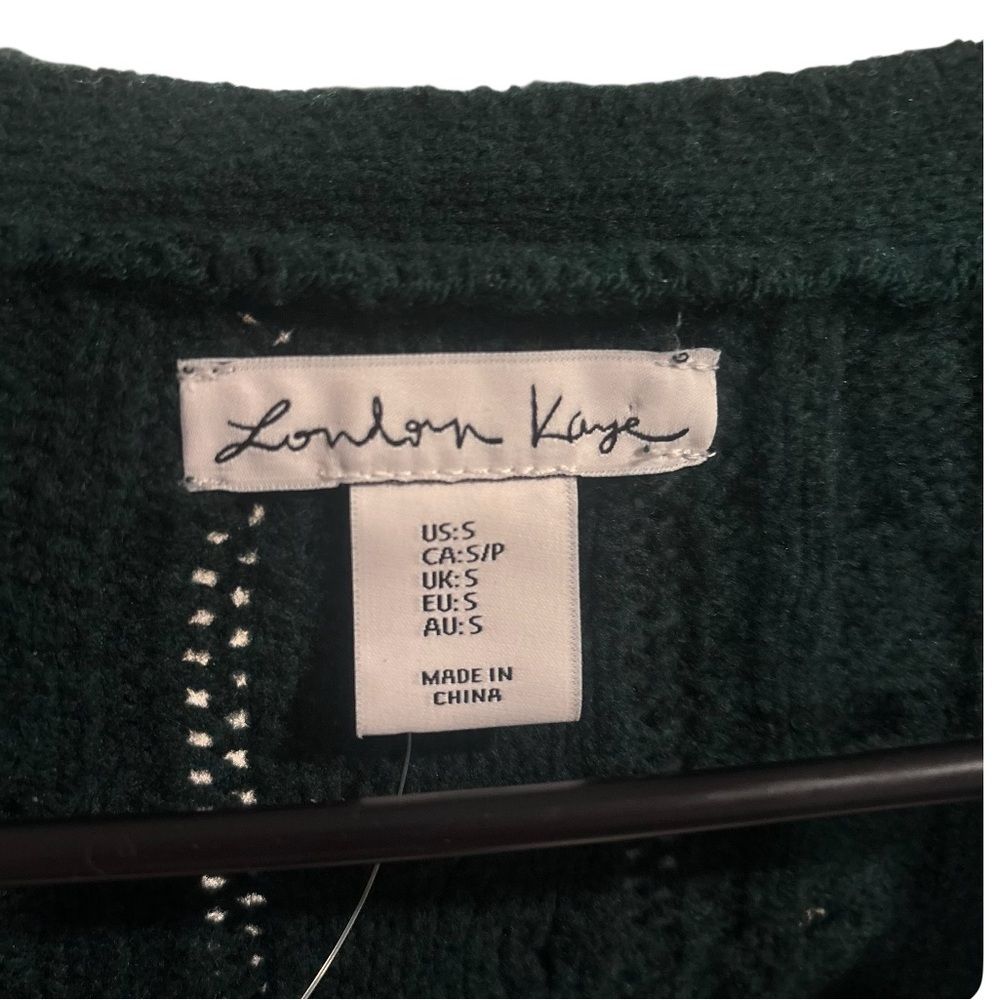 London Kaye Dark Green Ruffled Cardigan Button Sweater Size Small - Picture 11 of 12